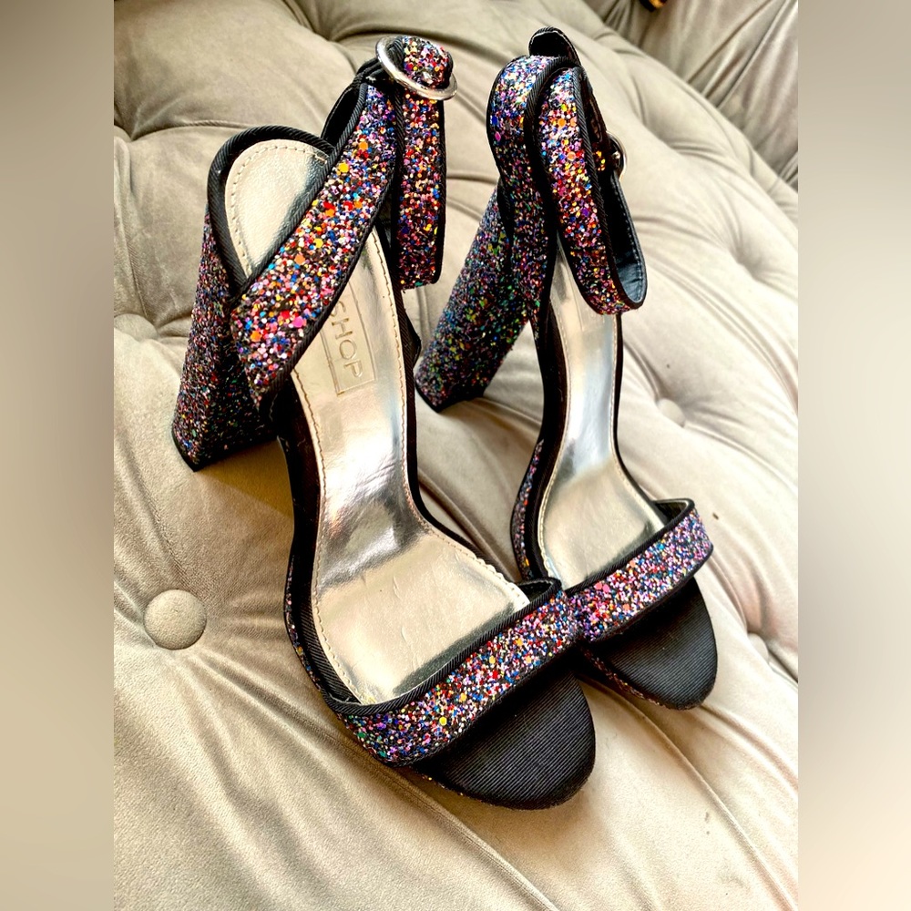 Purple glitter TOPSHOP heels in size EU 38. moderately worn.